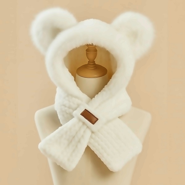 Knitted hood with neckerchief and ears - Pink