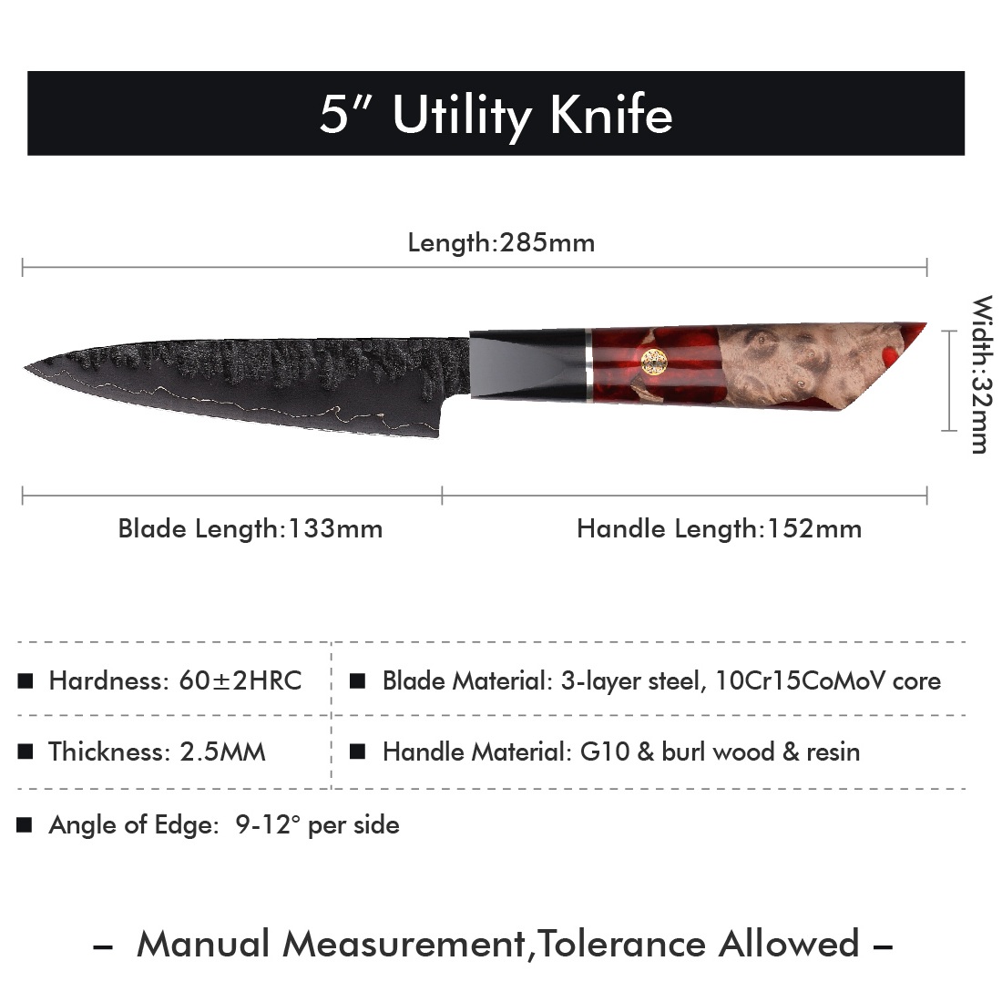 Damascus Kitchen Knife EN-37394 - Kiritsuke / Red / Brown