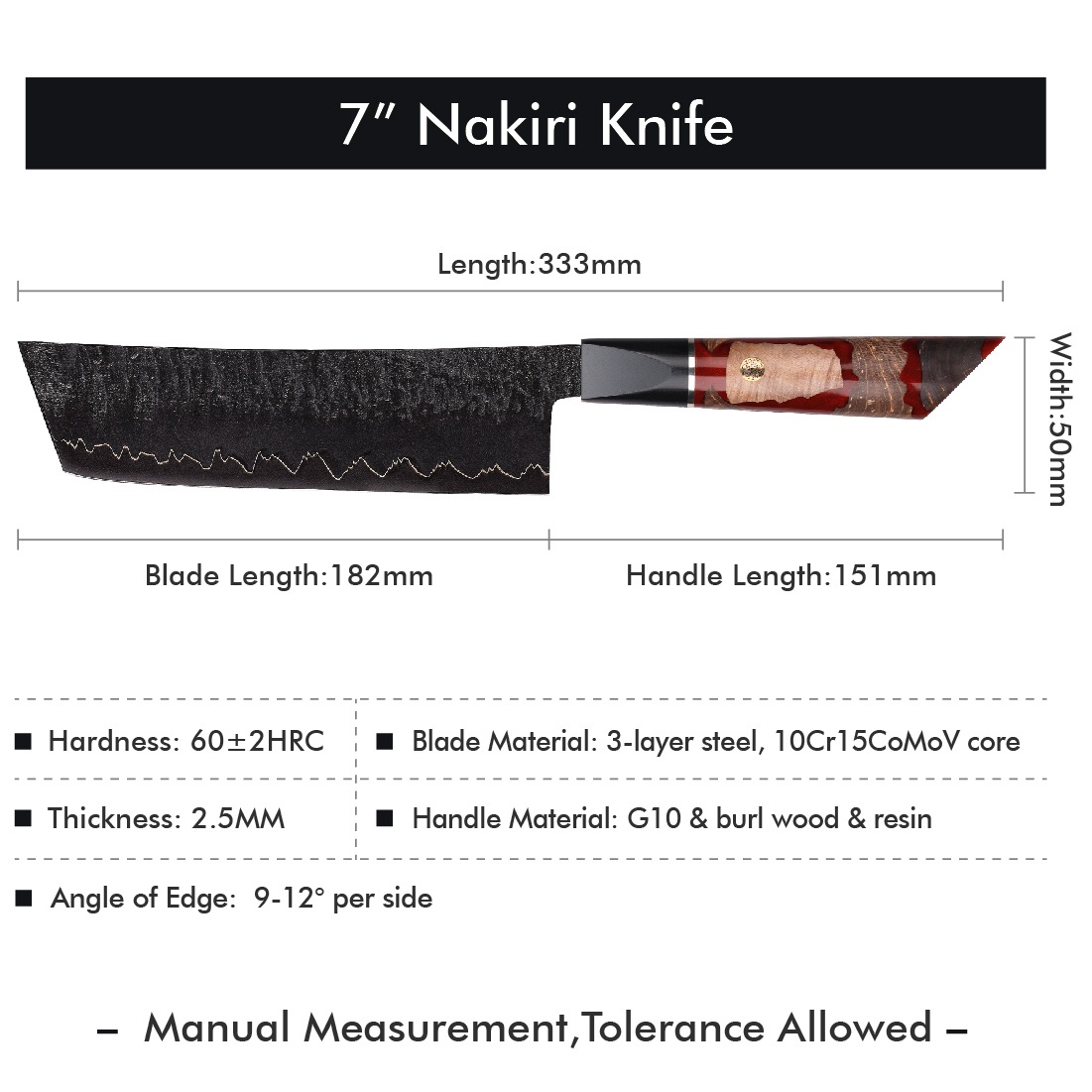 Damascus Kitchen Knife EN-37394 - Kiritsuke / Red / Brown