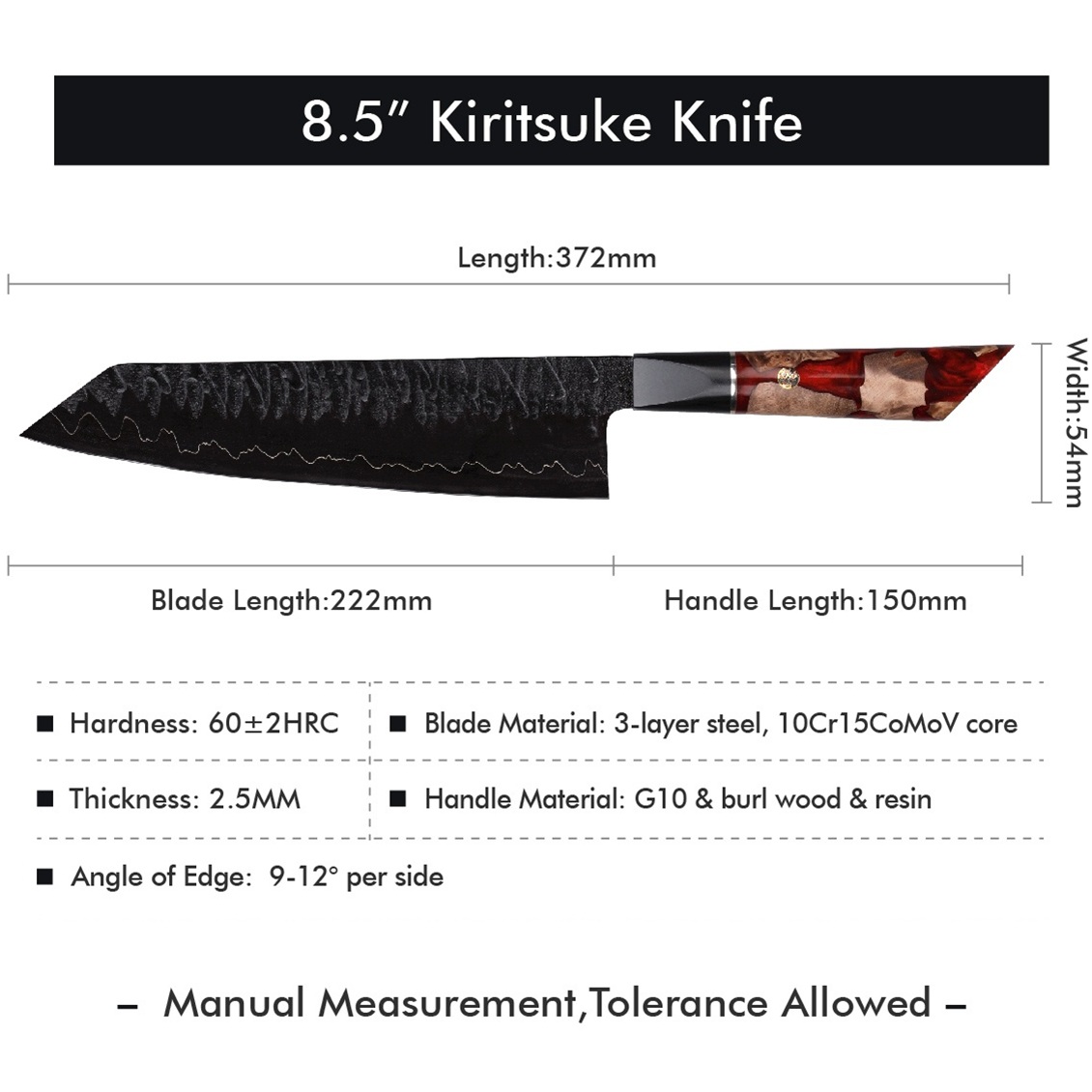 Damascus Kitchen Knife EN-37394 - Kiritsuke / Red / Brown