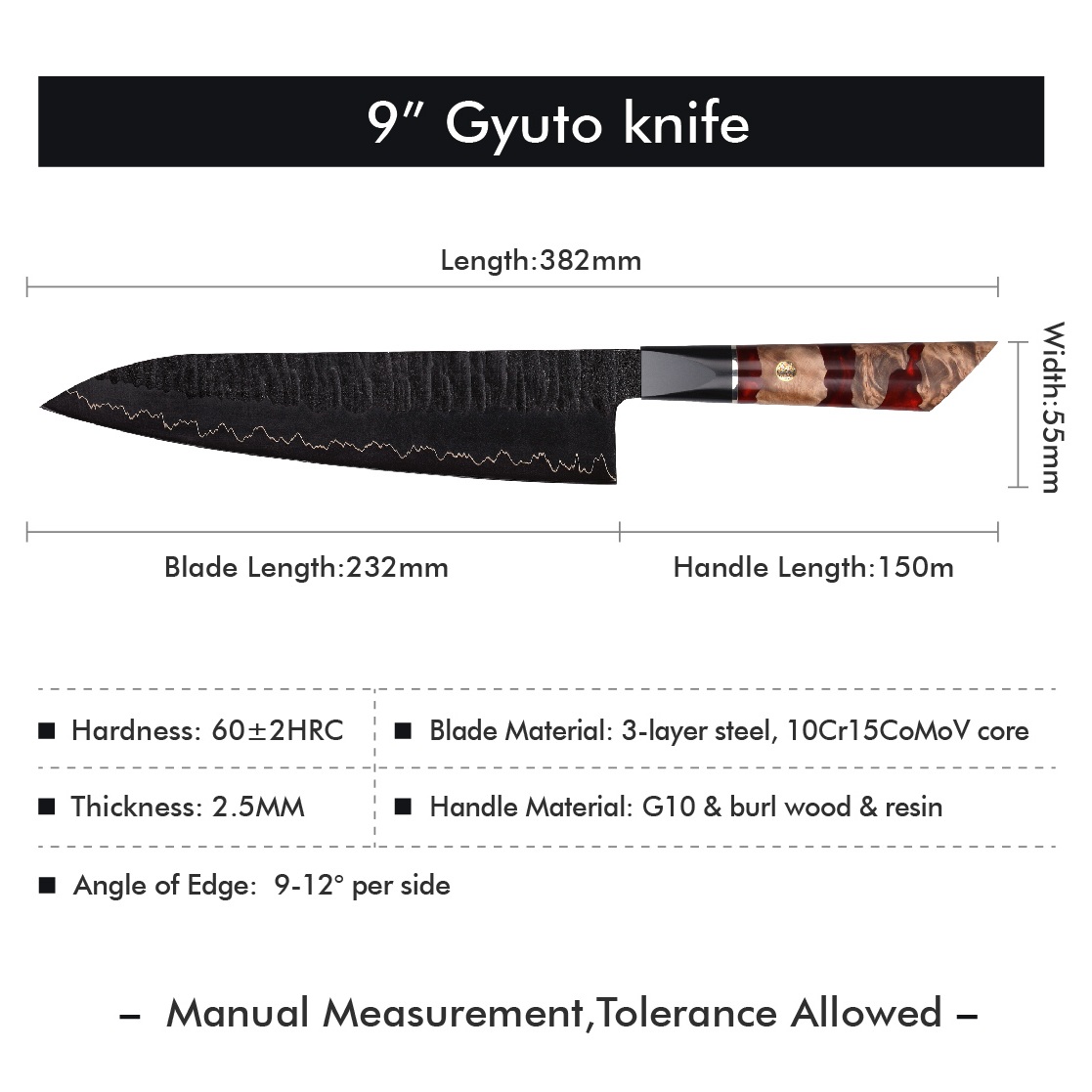 Damascus Kitchen Knife EN-37394 - Kiritsuke / Red / Brown