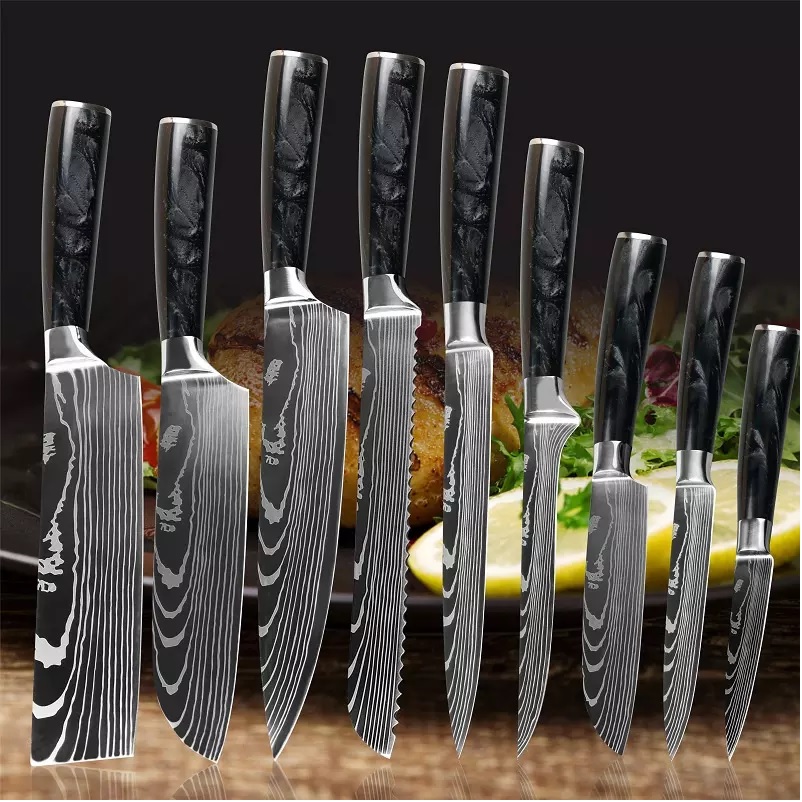 Set of kitchen knives BL-29418 - 8pcs/Black/Brown/Type2