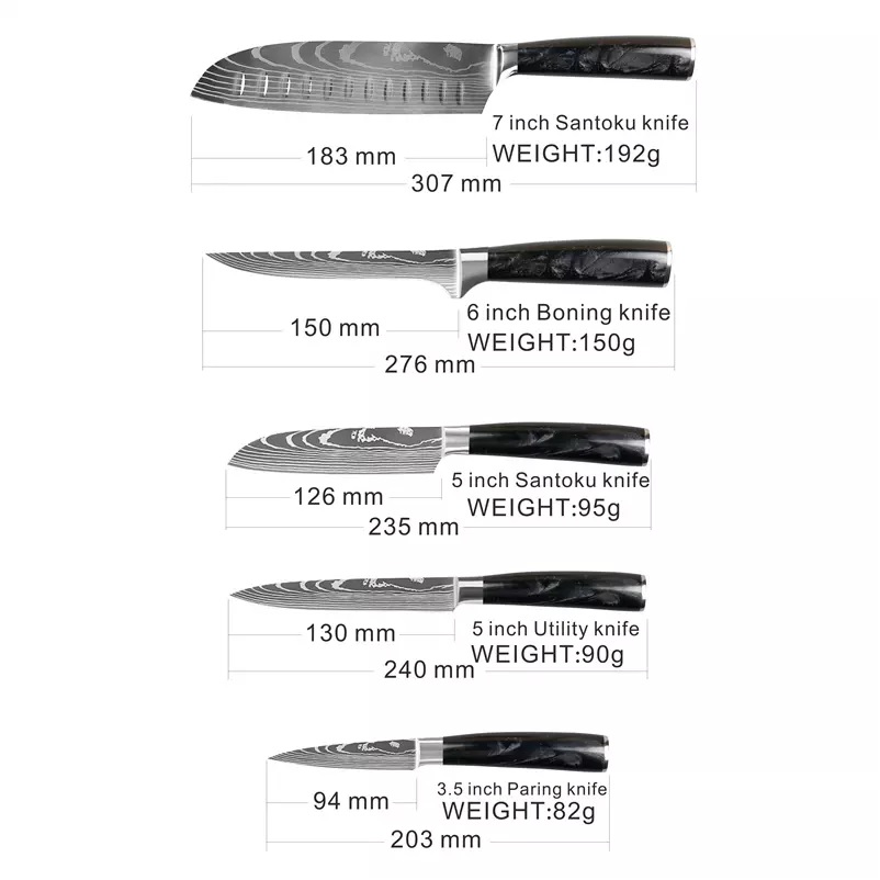 Set of kitchen knives BL-29418 - 8pcs/Black/Brown/Type2