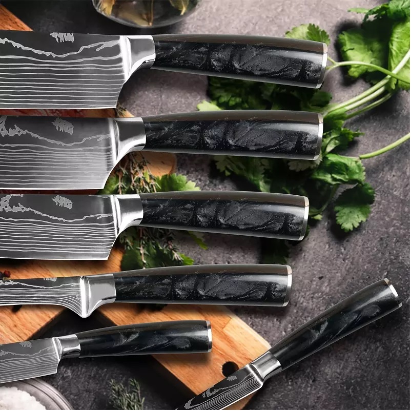 Set of kitchen knives BL-29418 - 8pcs/Black/Brown/Type2