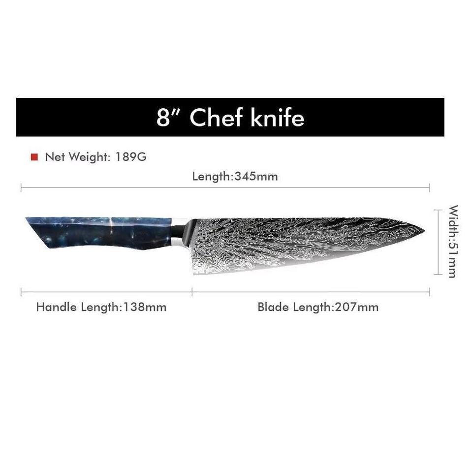 SE-37602 Damascus Kitchen Knife - Santoku / Blue