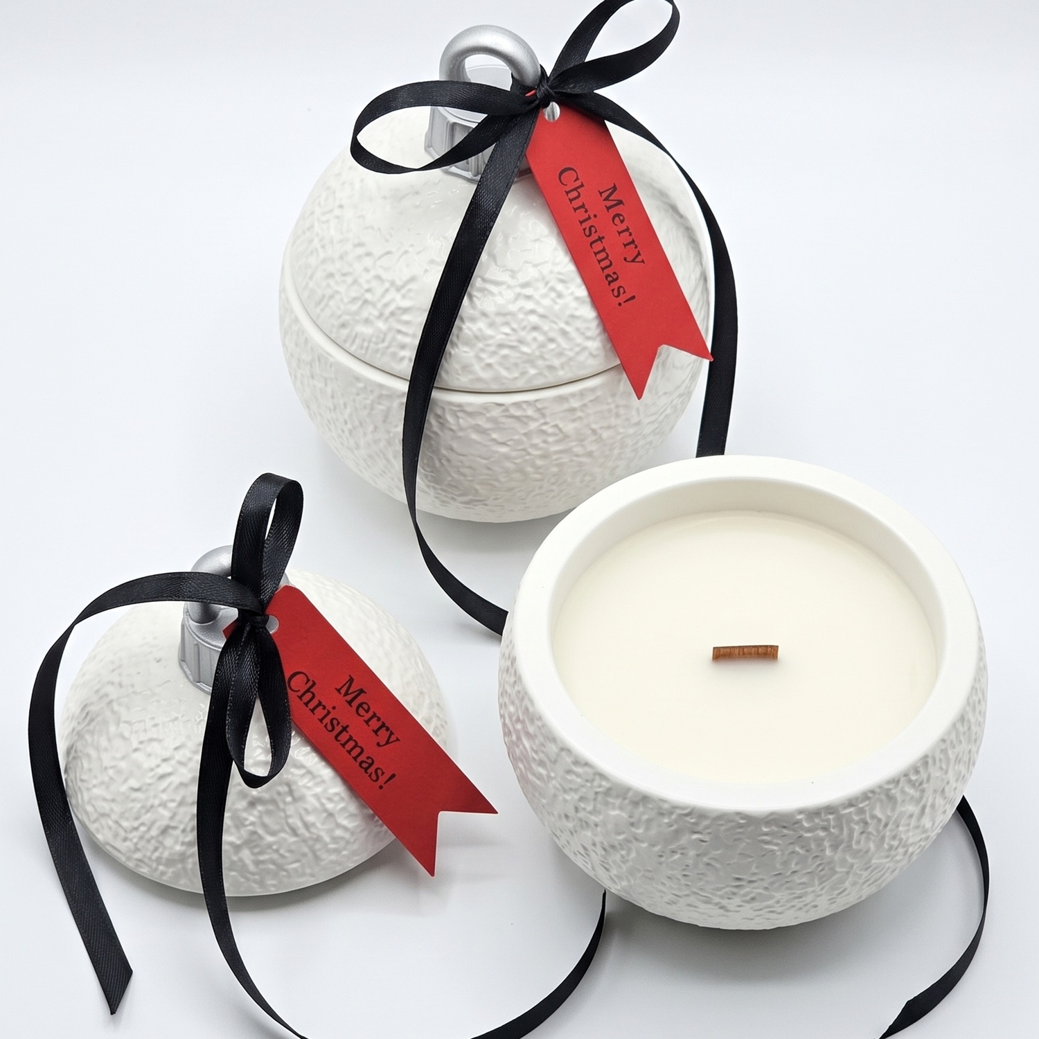 Candle Christmas Bauble Classic MINI - White / Silver / Winter Magic