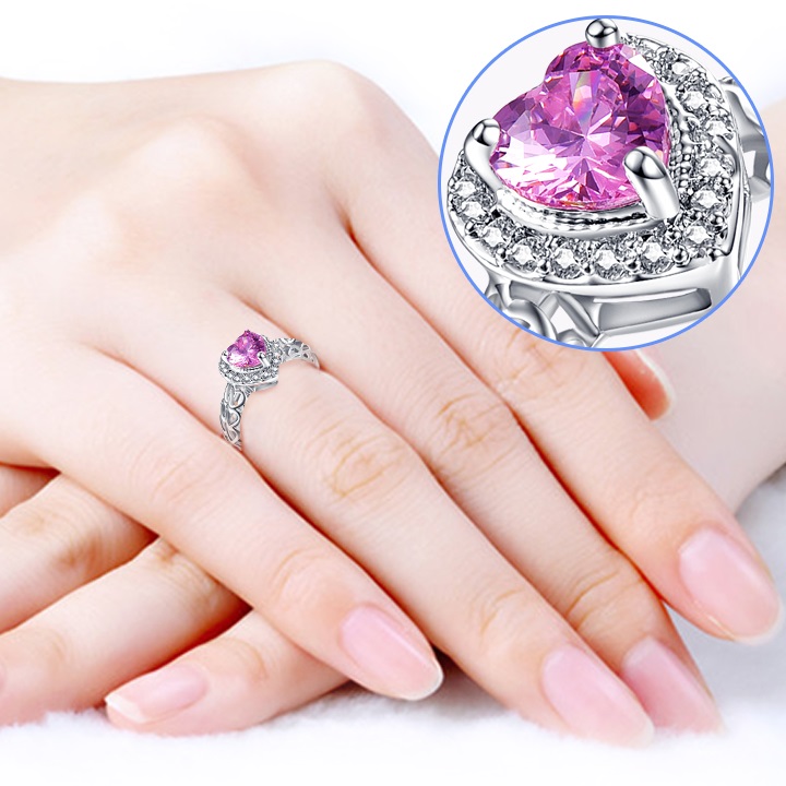 Crystal Heart Ring-Pink/62mm
