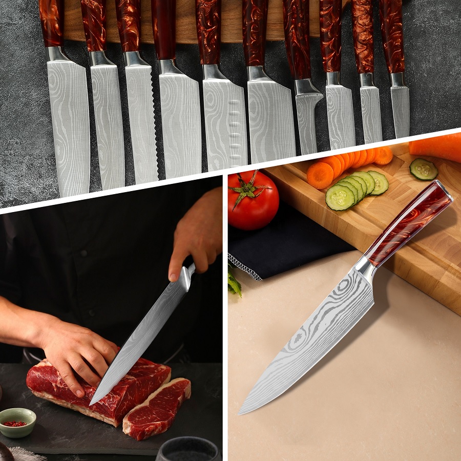 Set of kitchen knives BL-29418 - 8pcs/Black/Brown/Type2